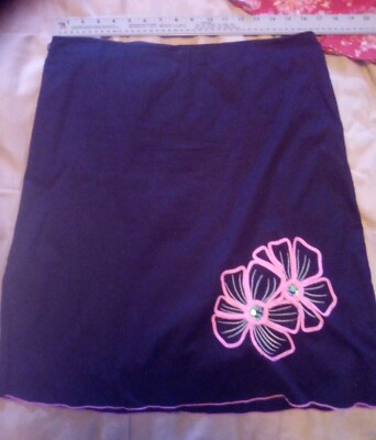Black Pink Flower Cotton Skirt Embroidery Vintage A Line Heart Soul 11