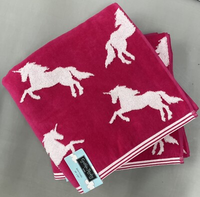 Cynthia Rowley Kids Bath Towel Set Of 2 - Mythical Unicorn Hot Pink