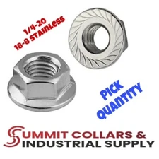 1/4"-20 Stainless Steel Serrated Hex Flange 18-8 304 Lock Nuts Coarse (Pick Qty)