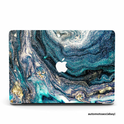Luxury Sea Blue Golden Marble Cover For Macbook Pro Air 11 12 13 15 16 inch  Case