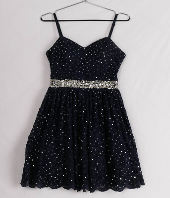B Smart Ladies Dress Junior Size 5 Sparkle Beaded Lace Navy Blue Key Hole |  eBay