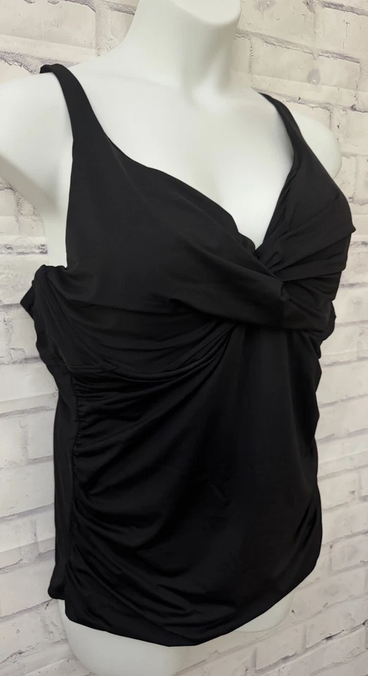 Anne Cole Black Tankini Top Swimsuit Plus Size 22W Draped Modest Underwire - Image 2 of 4