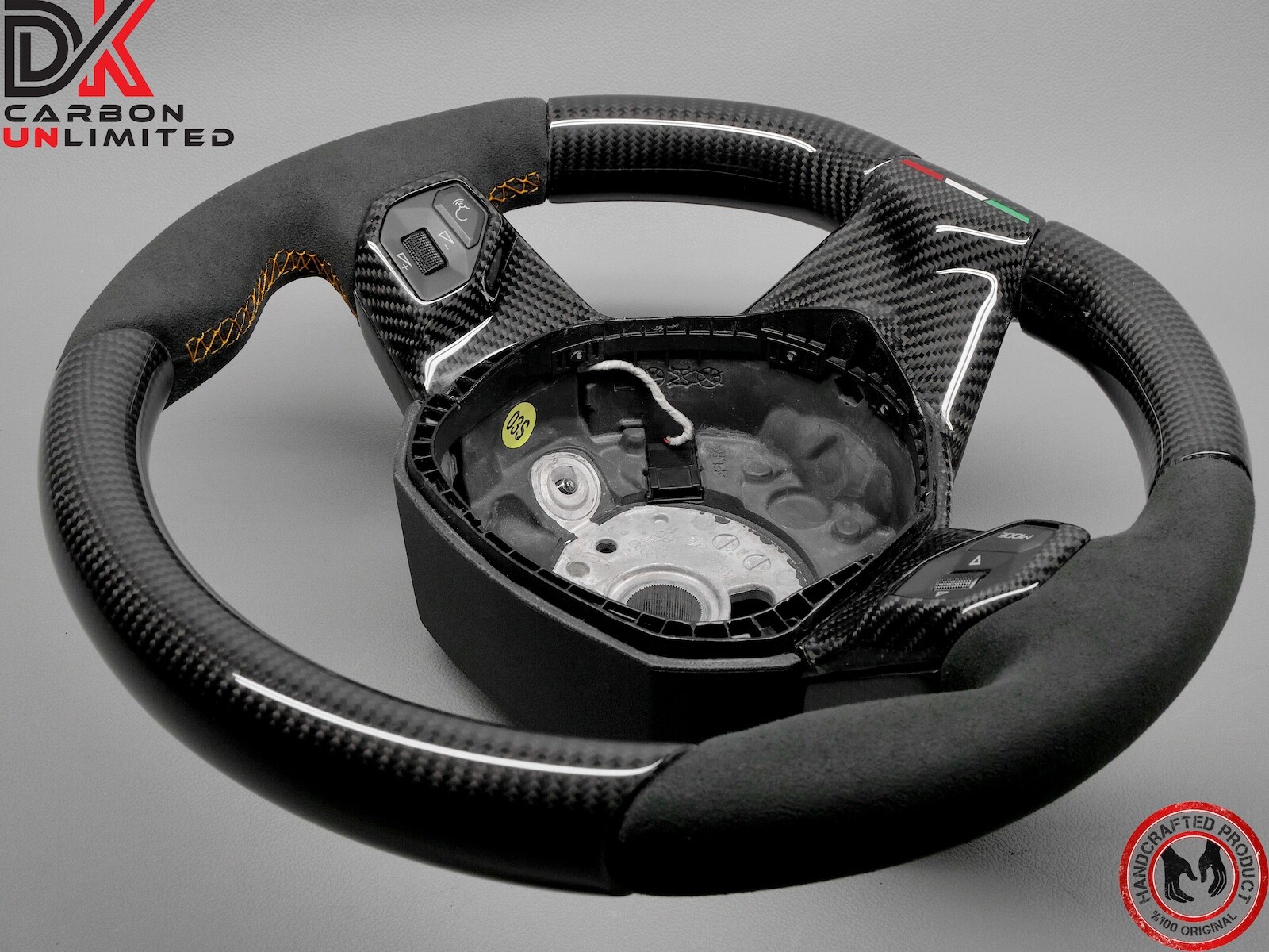 Lamborghini LP700 Aventador SVJ Alcantara Orange Stitch Carbon Steering Wheel v4