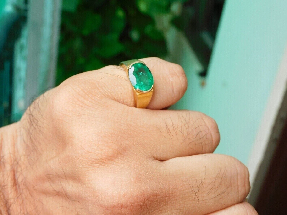 3.75 Ct Oval Cut Natural Green Emerald 14K Real Yellow Gold Men s