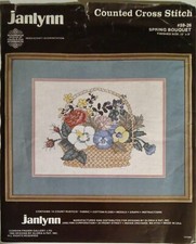 1986 Vintage janlynn "Spring Bouquet" Counted Cross Stitch Complete Kit  12"x9"