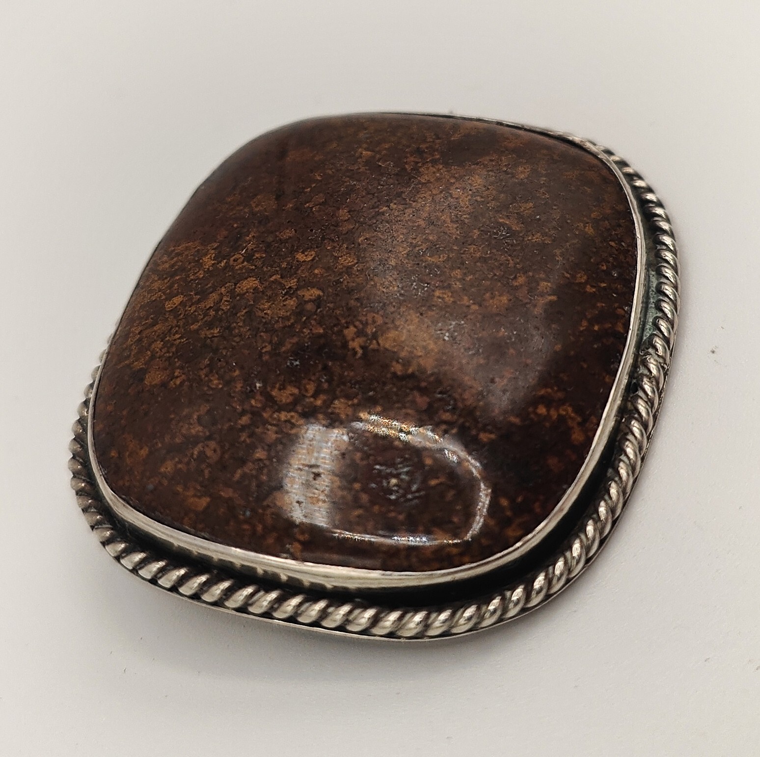 Large Antique Solid Silver Brown Dotted Agate Sta… - image 11