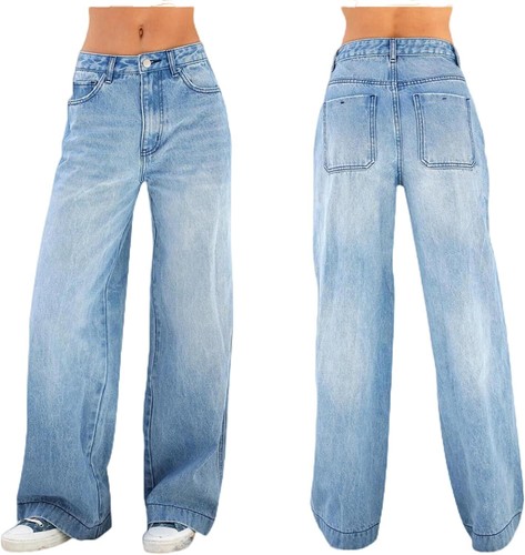 Sweatpants Jeans Pull On Women's Jeans Baggy Stretchy High Waist Denim Wide Leg - 第 3/6 張圖片