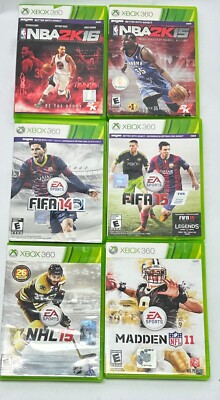Xbox 360 Sports Bundle:  NBA2K15, NBA2K16, Madden 11, NHL 15, FIFA 14, FIFA 15