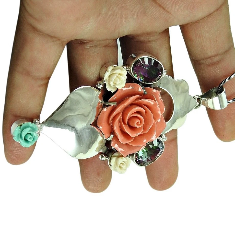 Weihnachtsgeschenk Mystic Topas Synthetisch Blume Anhänger Echt 925 Silber G8 - Bild 2 von 4