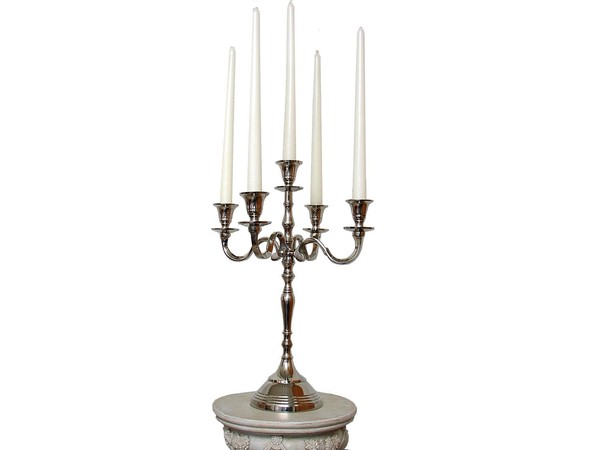 40Cm Kerzenleuchter Silber 5-FLAMMIG Vernickelt KerzenstÄNder Kandelaber Neu-image