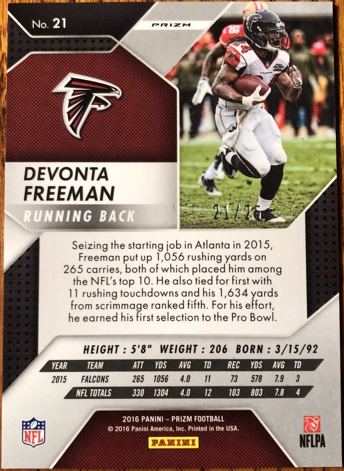 2016 Panini Prizm Prizms Camo Devonta Freeman #21 Atlanta Falcons #’d 21/25 - Image 2 of 3
