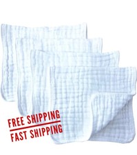 Muslin Burp Cloths 4 Pack Large 20" by 10" 100 Pack of 4 , White