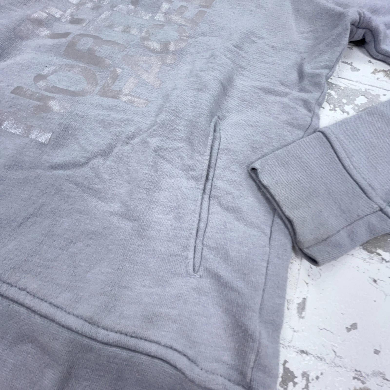 VETEMENTS Felpa con cappuccio North Face donna piccola grigia maglione Spell Out escursionismo donna