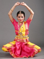 Bharatanatyam Dance Constume Dress for Girls in Pink and Yellow