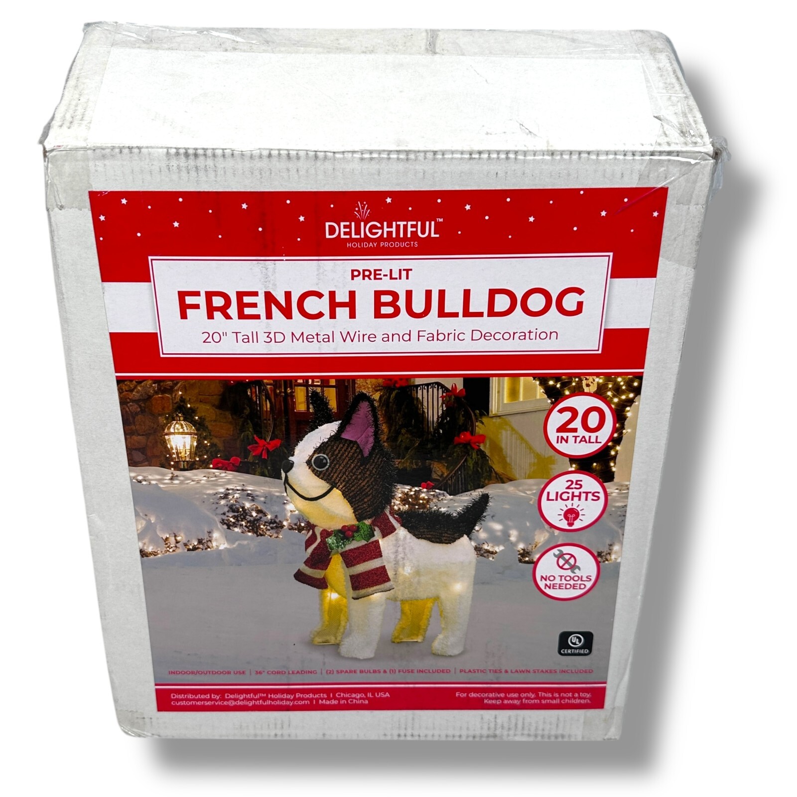 Delightful Holiday Products French Bulldog Christmas Light Up 3D Yard Decor 20”