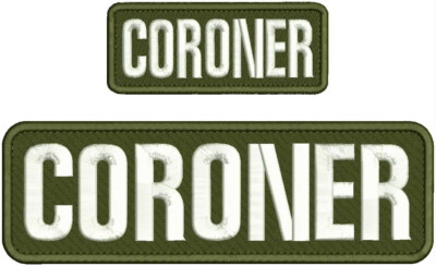 CORONER EMBROIDERY PATCH 3X10 AND 2X5 hook on back white on od green