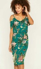 Oasis Green Secret Garden Midi Floral Cold Shoulder Tropical Dress 16 Was £55