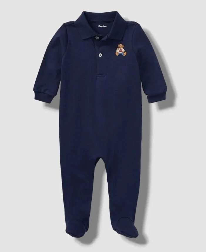 Polo Ralph Lauren PREPPY BEAR Baby 9M Long Sleeve Footed Coverall
