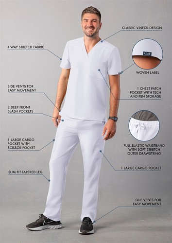 Adar Addition Scrub Set For Men - Classic V-Neck Scrub Top & Cargo Scrub Pants - Picture 17 of 91