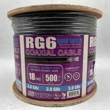 Syston RG6 Quad Shield 500 ft. Black CM Coaxial Cable