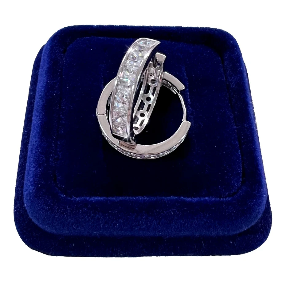 Cerchi Orecchini 22mm pl. oro Bianco 18K con Cristalli Zirconi Uomo Donna 03/9 - Immagine 2 di 4