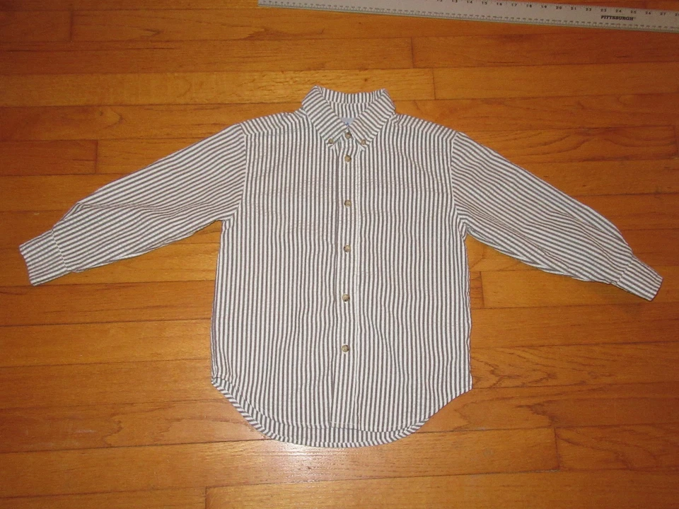 Camisa Seersucker Kelly's Niños Marrón Rayas Talla Pequeña 5-6 Foto 2 de 4