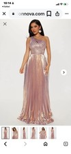 Fashion Nova Lavender Metallic Pleated One Shoulder Formal Dress, Size Large