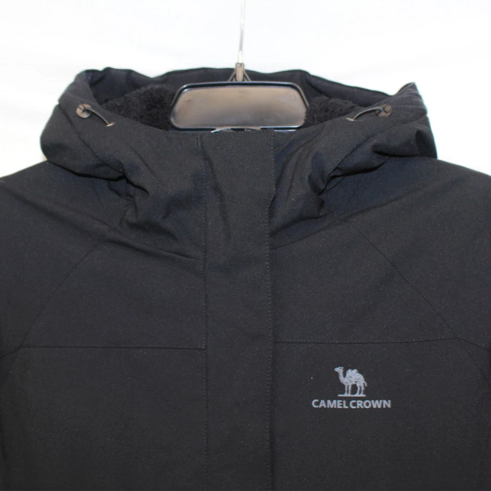 Abrigo Chaqueta Acolchada Negro Corona Camel Forrado Sherpa Con Capucha Bolsillos Exterior Pequeño Foto 3 de 4