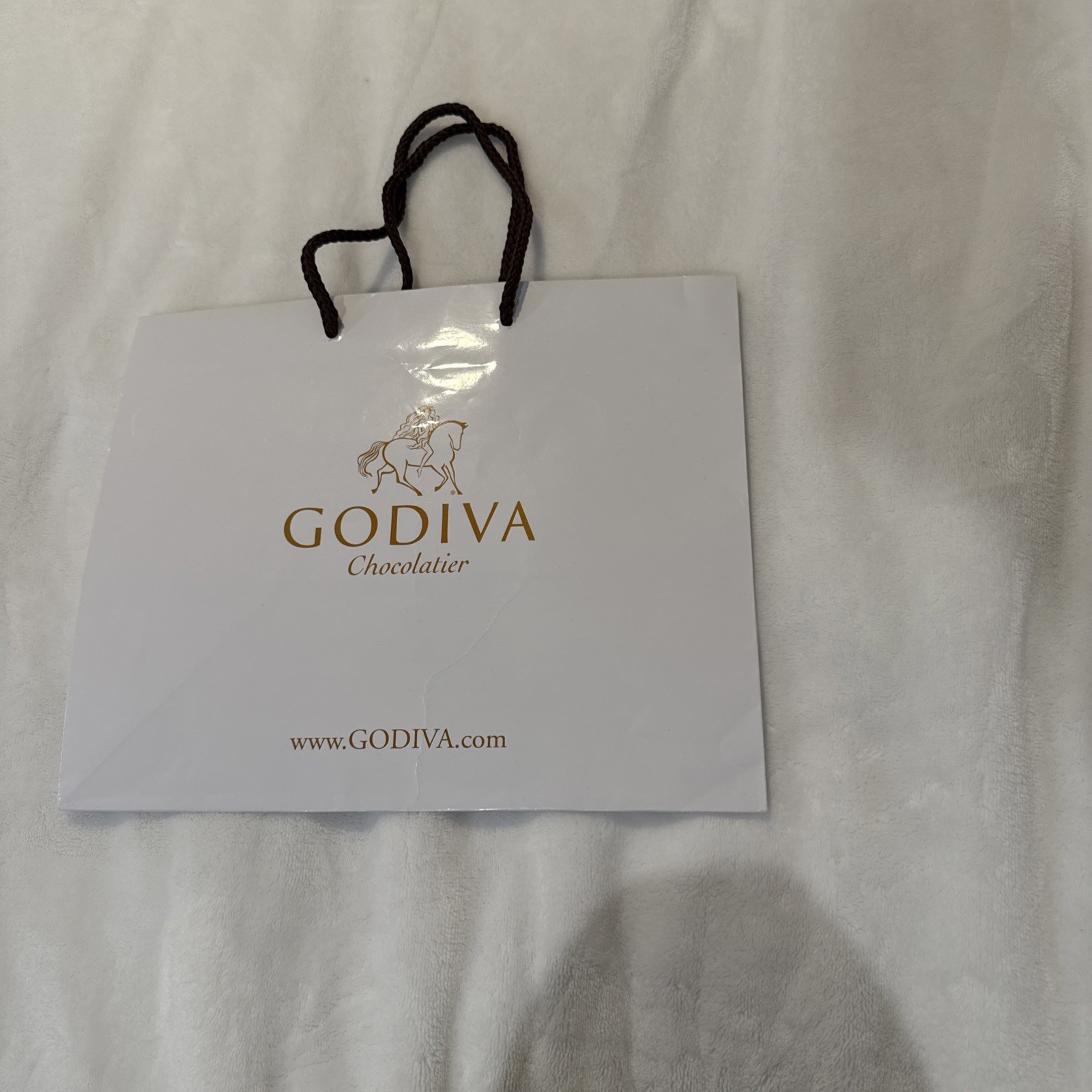 White Godiva chocolatier paper bag With Brown Straps