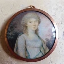 SUPERBE PEINTURE MINIATURE fin XVIIIème PORTRAIT DAME de QUALITE arrière cheveux