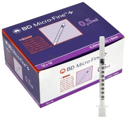 BD Micro-Fine + U100 Insulinspritze 0,5ml (30G) 0,3 x 8 mm Kanüle Pack à 100 Stü