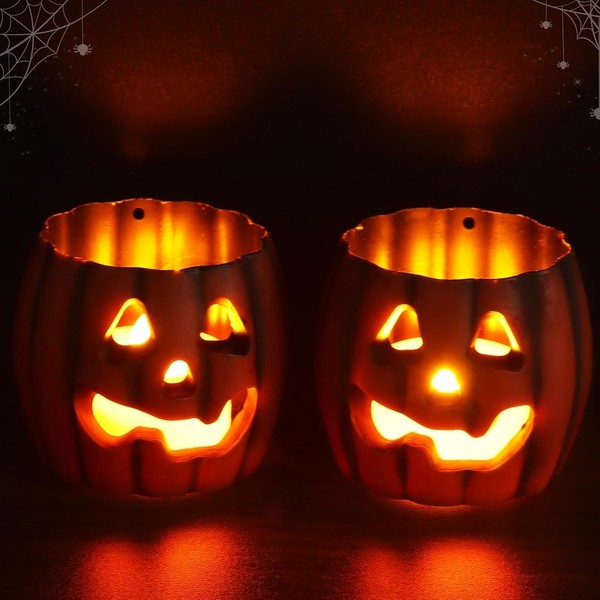 Halloween Kerzen LED 2 StüCk KüRbislicht Flammenlos Batteriebetrieben Tischdeko-image