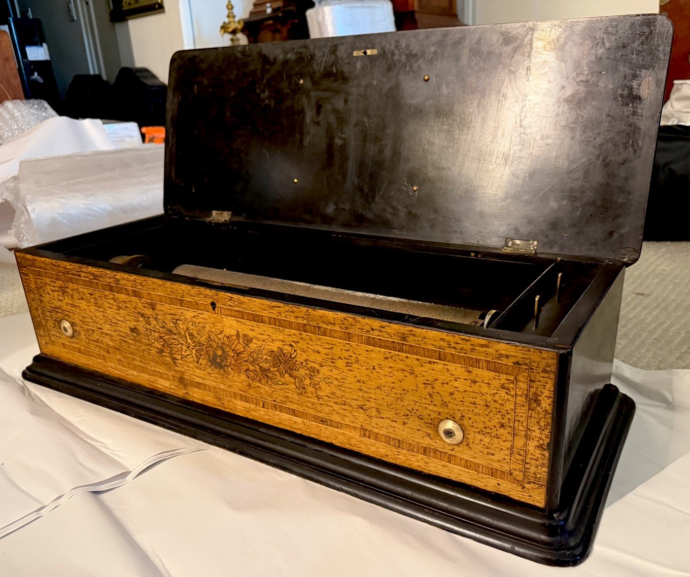 Rare Giant Antique Swiss Forte Piano Cylinder Music Box - 29 Inches