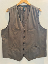 Perry Ellis Mens XXL Slim Fit Brown Sharkskin Suit Vest Waistcoat 5-Button Forma