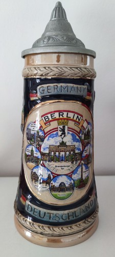 Steinkrug Bierkrug mit Zinndeckel, Deutschland Motiv - Bild 1 von 5