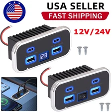 4-Port 12V-24V Dual Type C & USB A Car Fast Charger Power Socket Outlet Cars RV