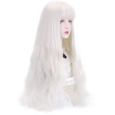 STYLER Long White Synthetic Wig with Bangs - Natural Long Wavy Cosplay Wigs f...