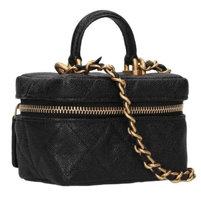 CHANEL Bag: Mini Vanity Grained calfskin Black W10H7D6cm w/box pouch card;
