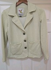 Vintage Women's Blair Green, Olive and White Jacquard Checkered Blazer Sz S