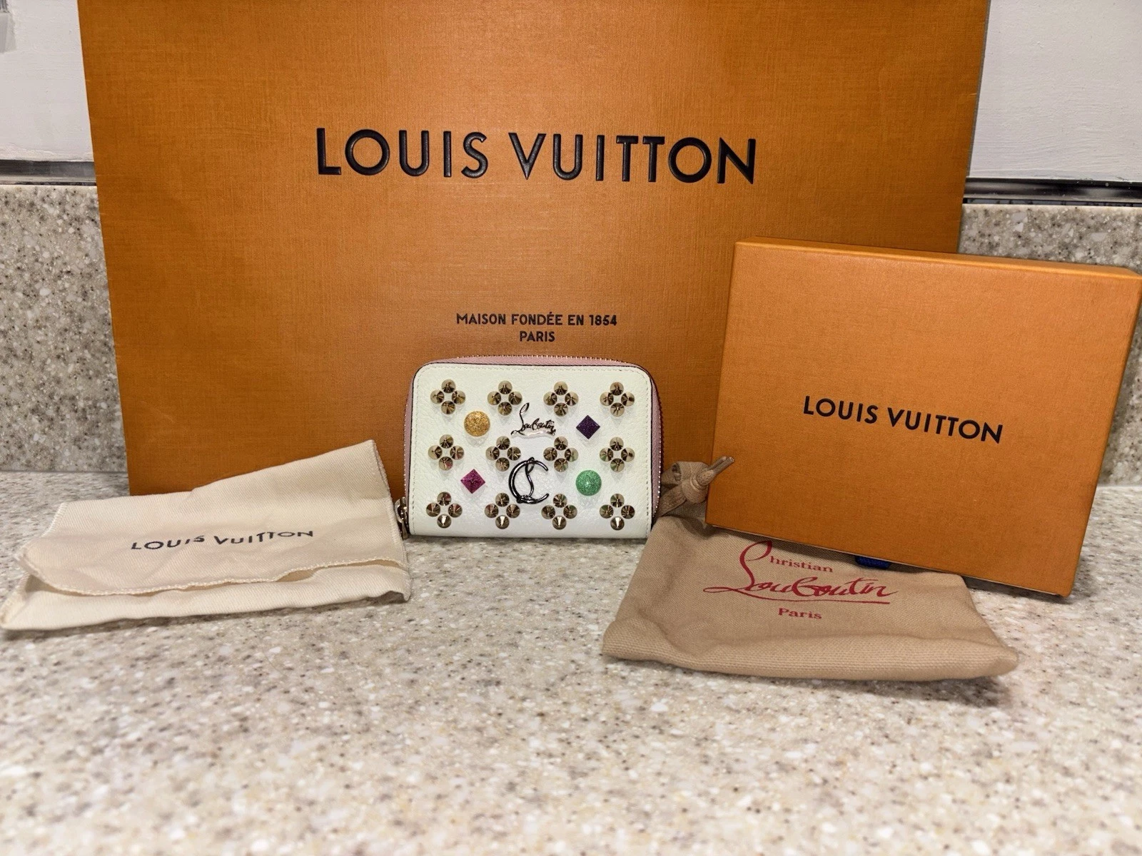 Christian Louboutin — Rare Christian Louboutin Panettone Wallet with Multicolor Spikes & PINK Zipper