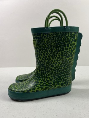 Oakiwear Kids Green Patterned Rain Boots with Easy Pull Handles