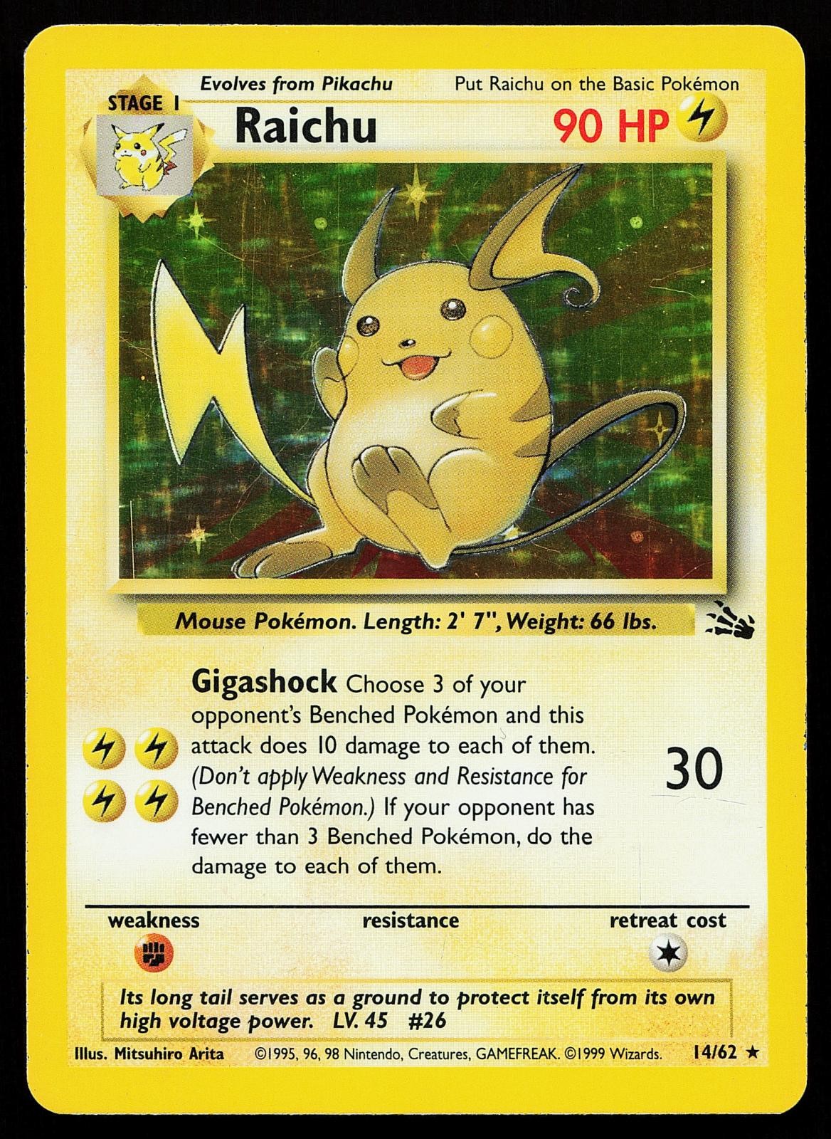 Raichu 14/62 Rare Fossil Pokemon Card