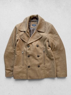 M&S Limited Edition Tan Brown Double Breasted Pea Coat Men s M Wool Blend