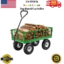 680 Lbs Steel Garden Cart on Wheels, Heavy Duty Garden Wagon Cart Pullable, Meta