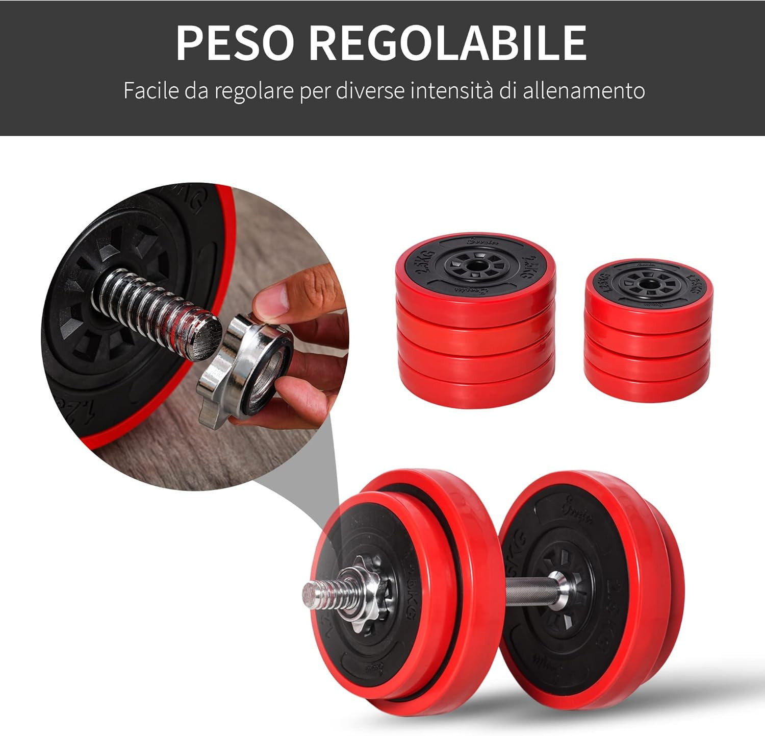 Set Di Manubri Pesi 2 in 1 Da 20/30Kg, Dischi Con Rivestimento in Plastica Antig foto 5
