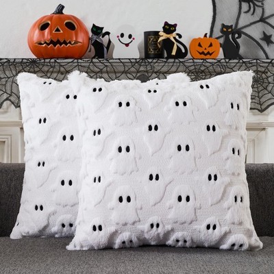 2Pack 18x18 Inch Halloween Ghost Pillow Covers Plush Faux Fur Throw Pillow Cases