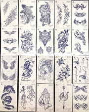 20 Sheets Temporary Tattoo Medium Waterproof Dark Blue, Lasts 1-2 Weeks
