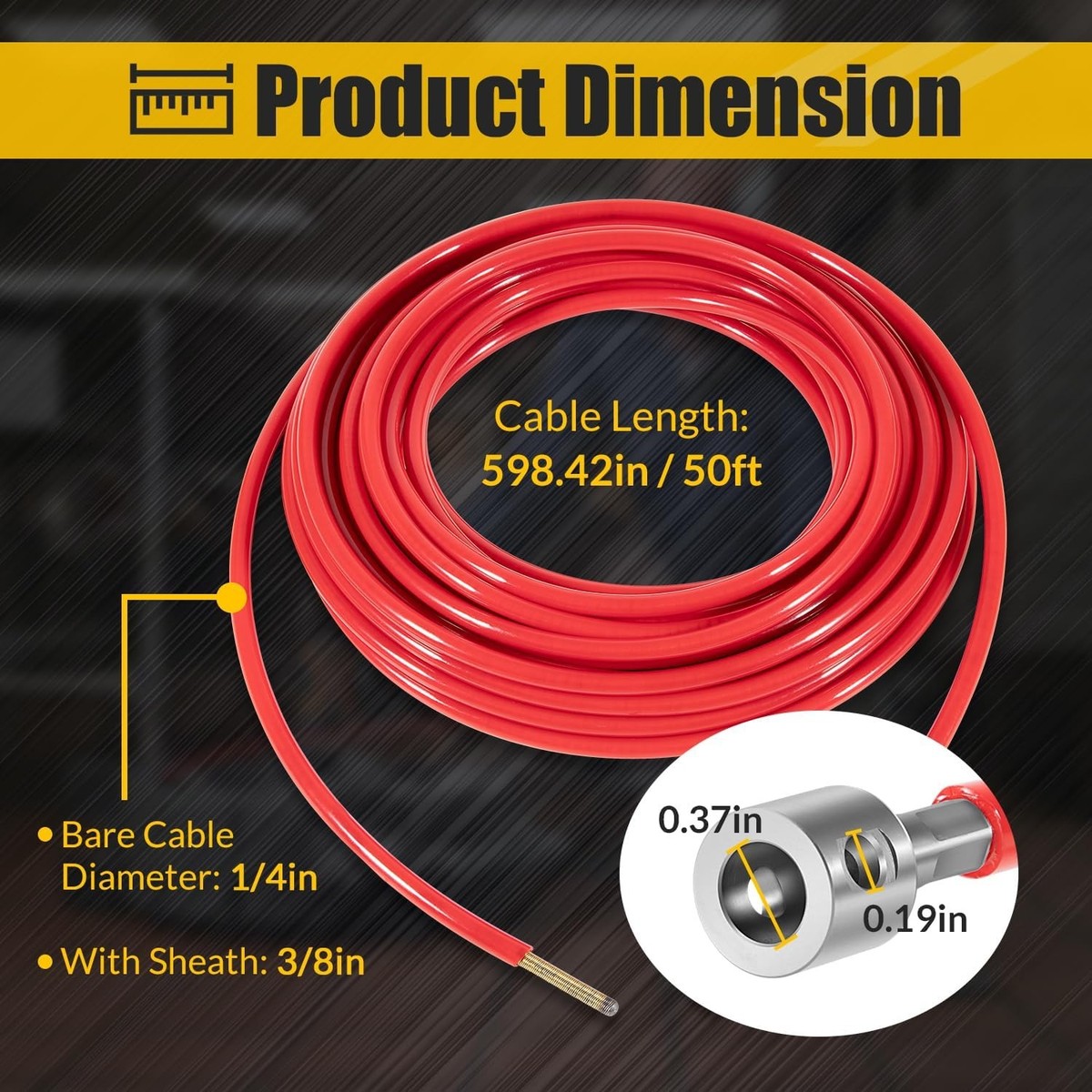 for RIDGID FlexShaft Cable Assembly 64343 K9-102 1/4” x 50 ft, 1-1