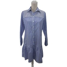 NWOT LOFT Blue Striped Shirt Dress Women’s XS Long Sleeves Embroidered
