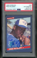 FRED McGRIFF Signed 1986 Donruss ROOKIE Baseball Card #28 + PSA w/ Auto 10. rookie card picture
